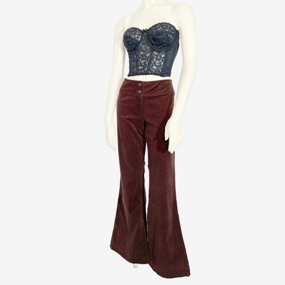 Vintage Y2K Brown Velvet Corduroy Flares / Made in China / size Medium - Picture 5 of 10